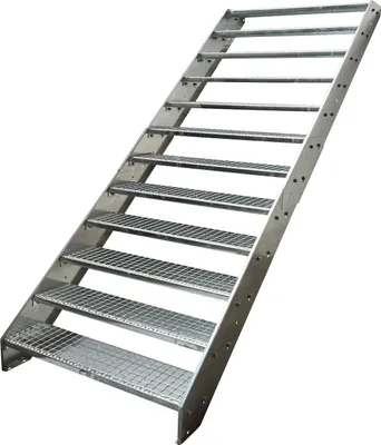 Obrázek produktu pro Ocelové příčkové schodiště Mřížové stupně 12 stupňů - pozinkované - (š x v x h) 80 x 228 x 234 cm