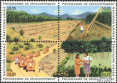 Produktbild von Briefmarken UNO - Genf 1986 Mi 138-141 Viererblock (kompl.Ausg.) gestempelt Entwicklungshilfe
