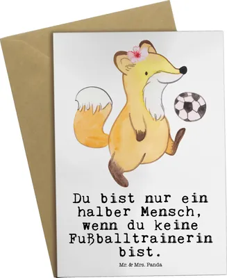 Produktbild von Mr. & Mrs. Panda Glückwunschkarte Fußballtrainerin Herz - Weiß - Geschenk, osterkarten, weihnachtskarten, Lustig, Witzig, osterkarte, Fußballspiel, Spruch, Glücksbringer