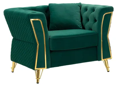 Image de Fauteuil en métal et velours vert avec coussin cm 104x83x77