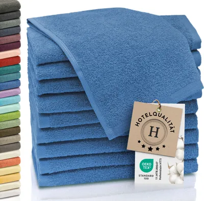 Produktbild von 10er Set Gästetücher, Baumwolle, 30x50 cm, 420g/qm, blau