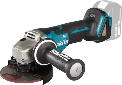 A cordless angle grinder is shown against a white background.