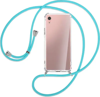 Produktbild von Handykette Backcover-Schutzhülle mit Band (Metall silberfarben) für Sony Xperia XA1 Plus - türkis