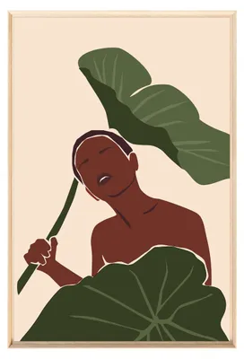 Image de Tableau mural encadré femme tropicale minimaliste 80x120 cm, Tableau mural moderne pour décoration intérieure
