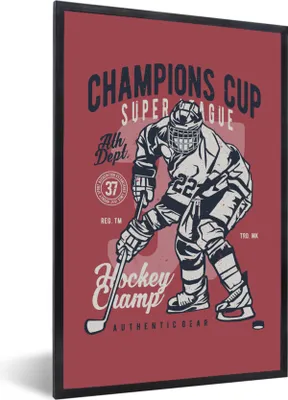 Produktbild von MuchoWow® MuchoWow® Gerahmtes Poster Mancave - Sport - Eishockey - Vintage 40x60 cm - Poster mit zchwarzem Bilderrahmen - Papierdruck - Wandbilder