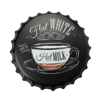 Produktbild von Flaschendeckel Flat White Coffee - Vintage Bierdeckel - Retro Bierdeckel - Bierdeckel sammeln - Bierdeckel Wanddekoration - Bierkappen
