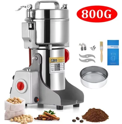 Immagine prodotto di Macinacaffè elettrico - Macinino per cereali in acciaio inossidabile - Motore ad alte prestazioni - Adatto per caffè, cereali, noci, spezie - Capacità: 800 g