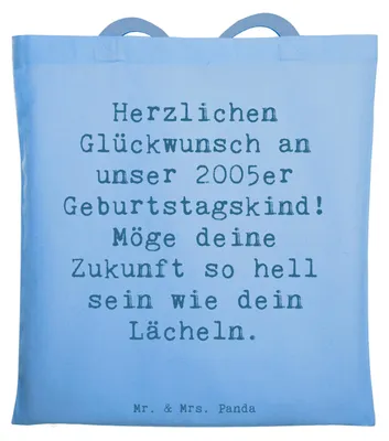 Produktbild von Mr. & Mrs. Panda Jutebeutel Spruch 2005 Geburtstag - Sky Blue - Geschenk, Handgefertigte Erinnerungen, Tote Bag, dokumententasche, Liebevoll gestaltete Geschenke, Tasche