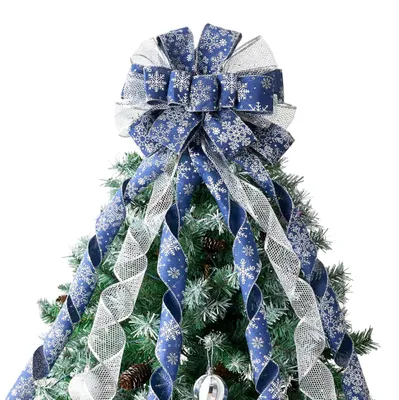 Imagen del producto de Lazo brillante para el árbol de Navidad, elegante, 114 centímetros, azul plateado