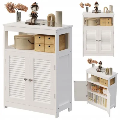 Produktbild von Freistehender Badezimmerschrank mit Ablage und 2 Türen im skandinavischen Loft-Stil, weiß
