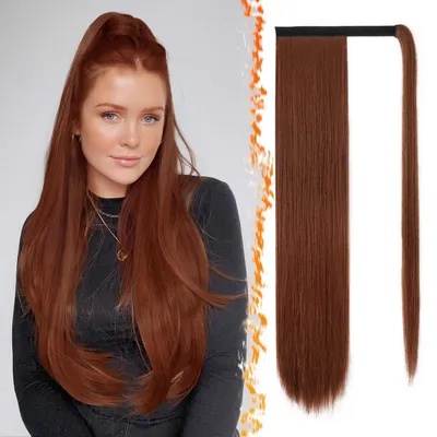 Productafbeelding van Paardenstaart haarstuk, glad, 66 cm, medium auburn, synthetisch, met clip