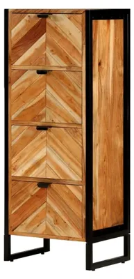 Produktbild von Badezimmerschrank mit viel Stauraum, Standschrank aus Massivholz Akazie mit Metallgriffen