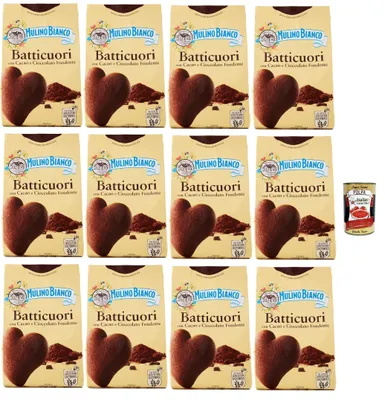 Produktbild von Mulino Bianco Batticuori Biscotti Con Cacao E Cioccolato, Kakao- und Schokoladenkekse, biscuits cookies, 12x 350g + Italian Gourmet polpa 400g