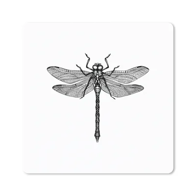 Produktbild von MuchoWow® Mauspad Mousepad Libelle - Insekten - Retro - Schwarz und weiß 20x20 cm - Mousepads - Maus Mat - Pad - Mausunterlage - Desk Mat - Bureauartikeln