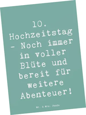 Produktbild von Mr. & Mrs. Panda Postkarte Spruch 10. Hochzeitstag Rosenhochzeit - Meeresbrise - Geschenk, feiern, bildkarte, Postkarten, Heiraten, Heirat, Ansichtskarten, Grußkarte