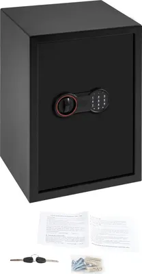 Produktbild von Tresor - Elektronischer Sicherheitssafe - 35×31×50 cm - Zahlencode + Notschlüssel - Wandmontage oder freistehend - Für Geld und Wertsachen - Drehknauf - Schwarz