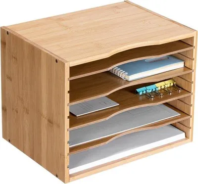 Produktbild von Famanu Dokumentenhalter Bambus - 33 x 26 x 24,5 cm Büro Organizer - 5 Fächer