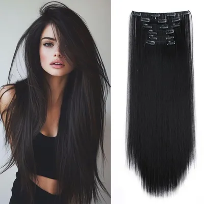 Image de Extensions à clipser, lisses, 6 pièces, 65 cm, couleur noire naturelle