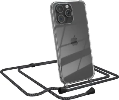 Produktbild von EAZY CASE Handykette kompatibel mit Apple iPhone 15 Pro Max, Handyhülle mit Umhängeband, Handykordel, Schutzhülle Clear, Band in Grau