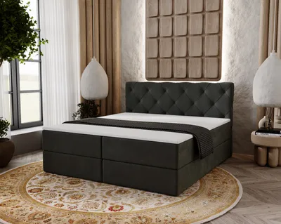 Produktbild von GrainGold Boxspringbett Napoli 140x200 cm - Bett 140x200, Kontinentalbett  mit Bettkasten - Doppelbett mit Matratze - Dunkelgrau (Monolith 92)