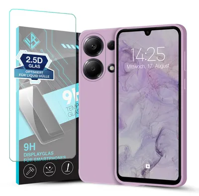Produktbild von Hülle für Xiaomi Redmi Note 13 Pro mit 9H Displayglas Displayschutz Case Cover Bumper Smartphone Softgrip Schutzhülle Farbe: Lila
