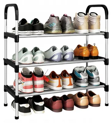 Obrázok produktu pre Skriňa na topánky - Regál - Organizér - 4 úrovne - Robustný - Čierny - Loft - 58x65x26 cm