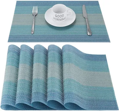 Produktbild von Platzsets Abwischbar Tischsets 6er Set Platzset Blau PVC Hitzebeständig Platzdeckchen Vinyl Tischmatten Schmutzabweisend Platzmatten für Zuhause Restaurant Küche Speisetisch,30x45cm