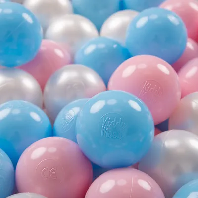 Obrázek produktu pro KiddyMoon Kids 700 ∅ 7cm míčků Hrací míčky pro míčovou koupel Dětské plastové míčky vyrobené v EU, Baby Blue/Powder Pink/Pearl