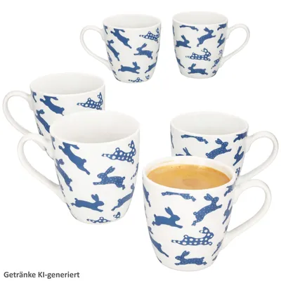 Immagine prodotto di Set di 6 tazze jumbo Tom 400 ml Ø 10,1 cm Tazza in porcellana Coniglio blu Pasqua
