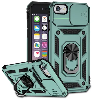 Obrázek produktu pro Pouzdro pro iPhone 6/6s/7/8/iPhone SE 2020 dvouvrstvé pouzdro s posuvným krytem kamery a prstencovým stojánkem zelené