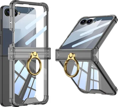 Immagine prodotto di Custodia trasparente antiurto per Samsung Galaxy Z Flip 7 con protezione della cerniera, protezione dello schermo, anello nero