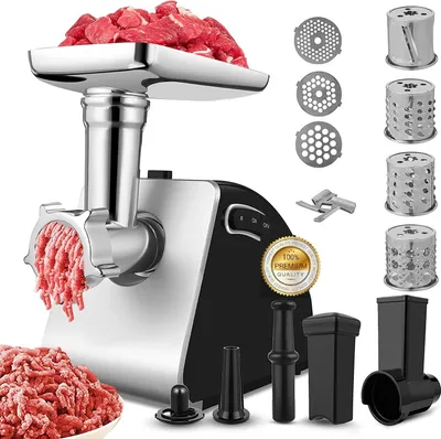 Produktbild von 2000W Elektryczna maszynka do mielenia mięsa, krajalnica do warzyw, 3 w 1 Multi Food Processor, krajalnica do warzyw, kiełbasa z 3 perforowanymi tarczami, 4 ostrzami stożkowymi, do mielenia mięsa, krojenia warzyw, robienia kiełbas itp.
