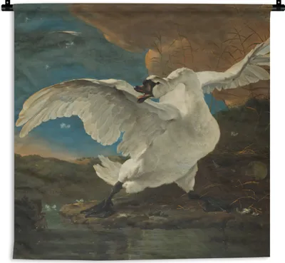 Produktbild von MuchoWow® Wandteppich Wandbehang Der bedrohte Schwan - Gemälde von Jan Asselijn 90x90 cm Tapisserie Dekoration Wandtuch - Wandaufhänger