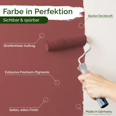 Produktbild von Wandfarbe Rot Muted Brick Matt Innenfarbe – Deckkraft Klasse 1, VOC-frei, Ohne Grundierung, Tropfarm – Wohnzimmer & Schlafzimmer – 2,5L – Veluxis (Muted Brick)