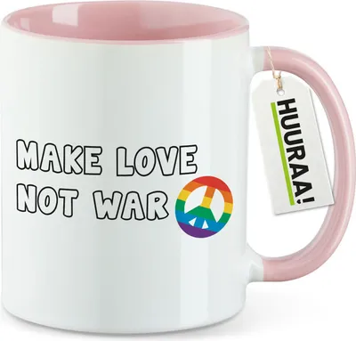 Produktbild von Huuraa Kaffeetasse Make Love not War 330ml Rosa Keramik Kaffeebecher Geschenkidee