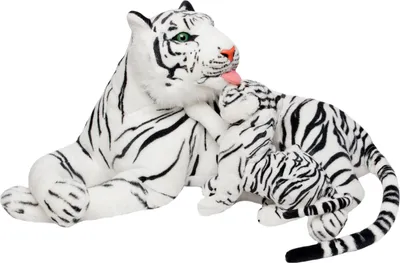 Produktbild von BRUBAKER Stofftier Plüschtier Tiger mit Baby weiß 100 cm
