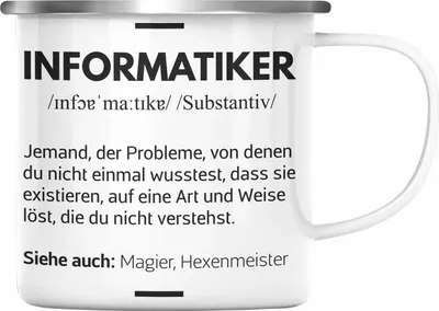 Produktbild von Trendation - Informatiker Emaille Tasse Geschenk Programmierer Gadget Lustig Geschenkidee Männer Zubehör Informatiklehrer IT (Silber)