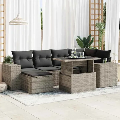 Produktbild von CLORIS 7-tlg. Garten-Sofagarnitur mit Kissen Grau Poly Rattan - Sitzgruppe 3326831