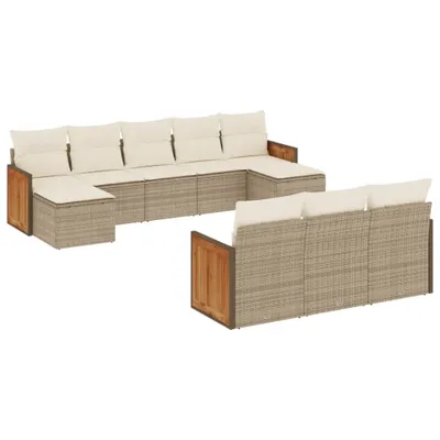 Imagen del producto de vidaXL Juego de 10 piezas de sofá de jardín con cojines, color beige, de ratán sintético