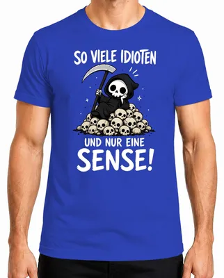 Productafbeelding van Zo veel idioten, en slechts één "Sense" statement. Sarcasme, ironie. Heren T-shirt, blauw, XXL