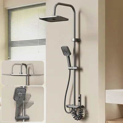 Produktbild von Regendusche mit Armatur, Duscharmatur Komplettset, Edelstahl Duschsystem Grau mit 30x20cm Eckig Kopfbrause Regendusche, Duschset, Duschgarnitur mit Handbrause, 3 Strahlarten Duschkopf