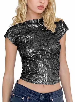 Produktbild von MLKLDOU Damen-Tanktop mit Glitzer-Pailletten, trägerlos, schimmernd, Trägerkleid