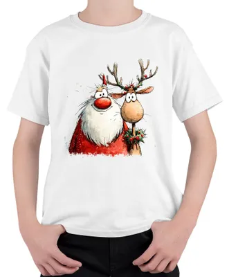Produktbild von Weihnachtsmann Rentier Cartoon Aquarell lustig Geschenk Retro Kinder T-Shirt, Weiß, 116