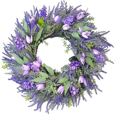 Immagine prodotto di Omgoods -  di fiori artificiali, 66 cm - Splendida decorazione per porta con tulipani viola e lavanda