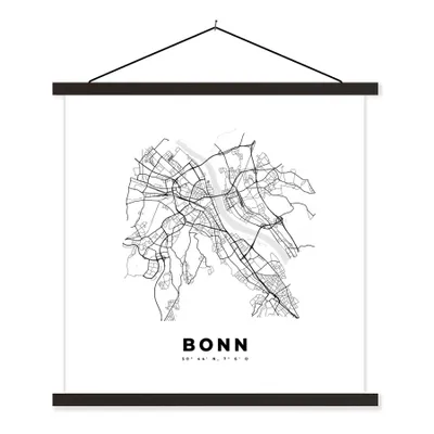 Produktbild von MuchoWow® Textilposter Stadtplan - Deutschland - Schwarz und weiß - Bonn - Karte 120x120 cm mit schwarzem Rahmen - Aufhängungsset