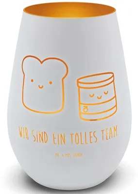 Produktbild von Mr. & Mrs. Panda Glas Windlicht Toast Marmelade - Weiß - Geschenk, Lustige Sprüche, Teelichthalter, Laterne, Toastbrot, Kerzenhalter, Dreamteam, Süß, Brot, Kerzenglas