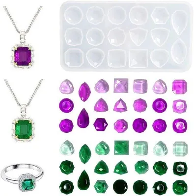Image de Boucles d'oreilles pendantes en silicone avec pierres précieuses - Kit de bricolage - Moule de moulage - Cristal