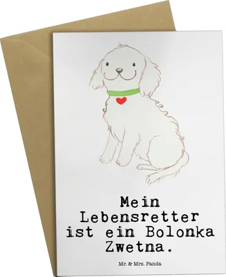Produktbild von Mr. & Mrs. Panda Grußkarte Bolonka Zwetna Lebensretter - Weiß - Geschenk, glückwunschkarten, Tsvetnaya, einladungskarten, weihnachtskarten, Grußkarten, hochzeitskarten