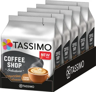 Obrázek produktu pro Tassimo Cappuccino Intenso sada 5 kusů, Coffee Shop Selections, kávový nápoj, 5 x 8 porcí
