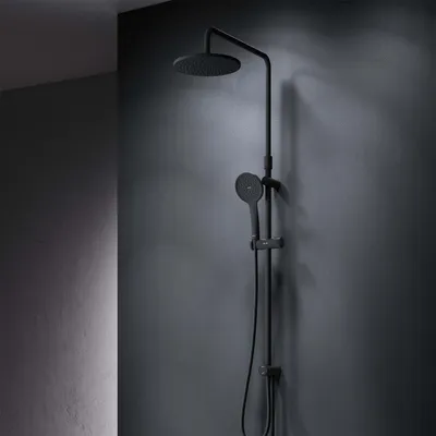 Produktbild von AM.PM Duschsystem ohne Armatur Schwarz Regendusche Duschset ohne Thermostat mit Kopfbrause Handbrause Umsteller eckig Duschsäule F07TA022